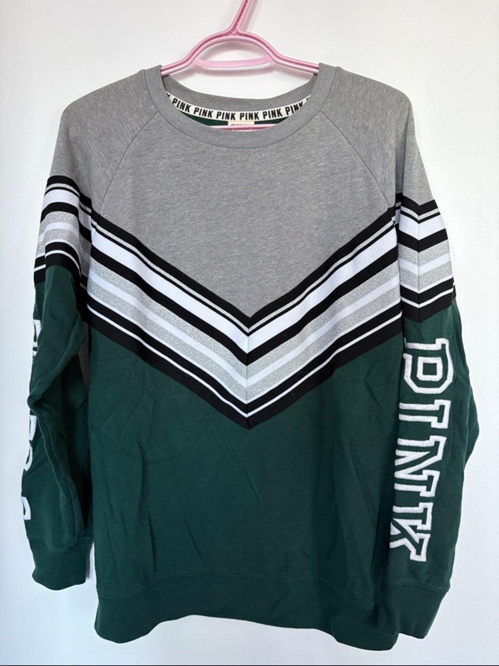 Victoria's Secret PINK Gray & Forest Green Crewneck Sweatshirt